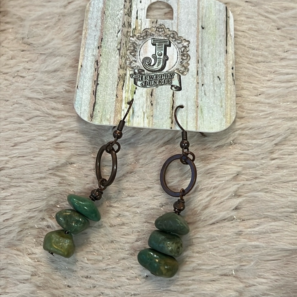 Natural turquoise stacked gemstone earrings-The Jewelry Junkie